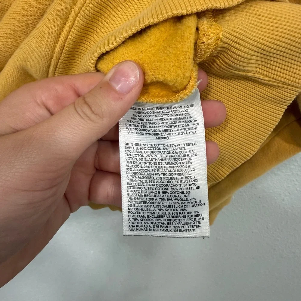 The North Face Mens Hoodie Mustard Yellow Graphic Logo Pullover Sweatshirt L